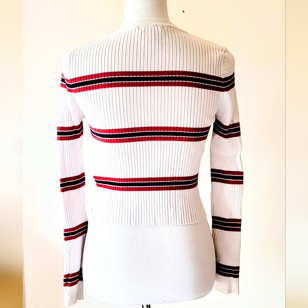 Womens Forever 21 Ribbed Cropped Sweater Shirt with Stripes - Size L